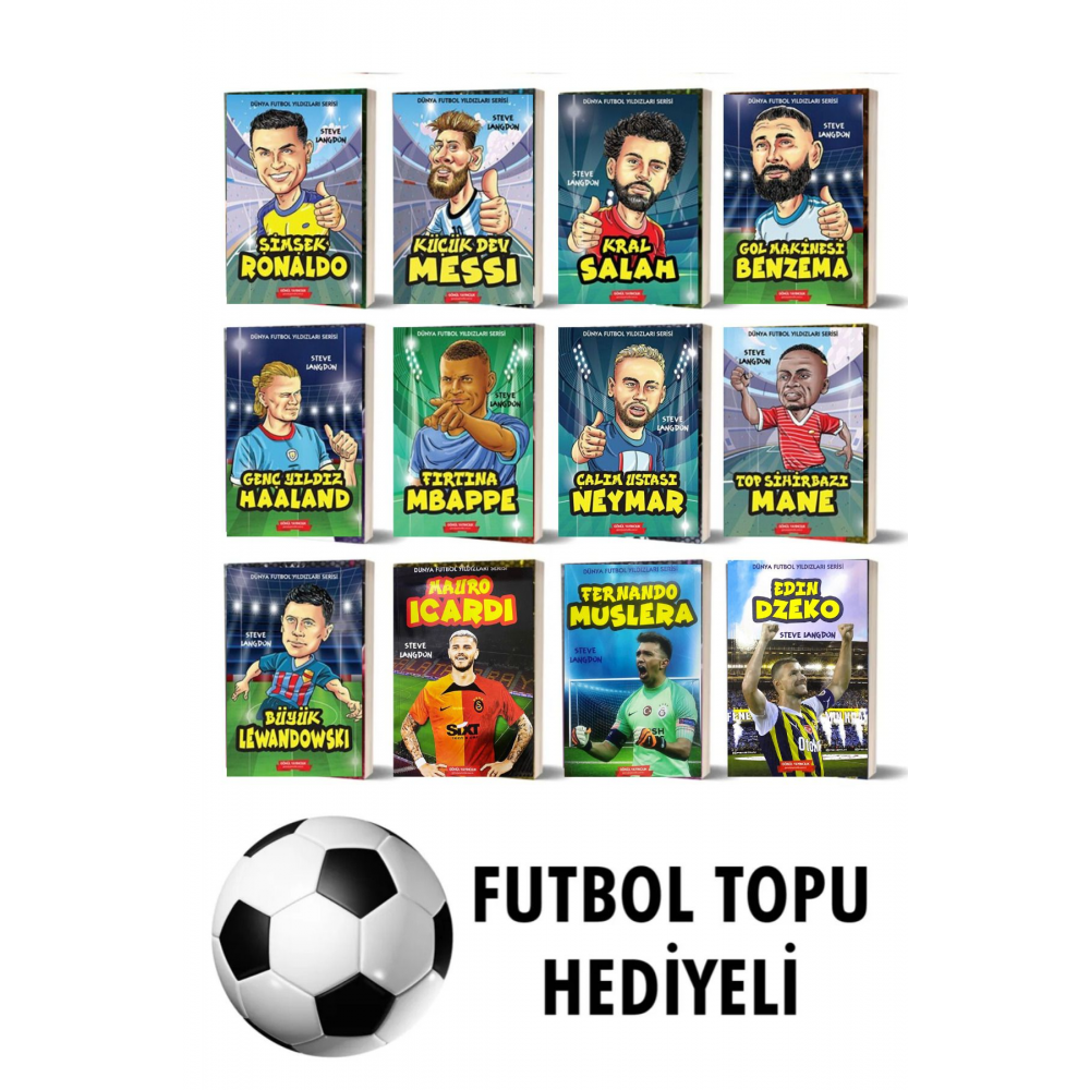 DÜNYA FUTBOL YILDIZLARI 12 KİTAP RONALDO MESSİ SALAH MBAPPE NEYMAR  VS FUTBOL TOPU HEDİYELİ