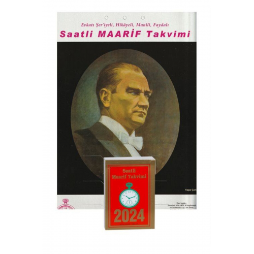 2024 Küçük Boy Saatli Maarif Takvimi ve Atatürk Renkli Çizim Görselli Arka Karton (Kod:16) & 8 x ...
