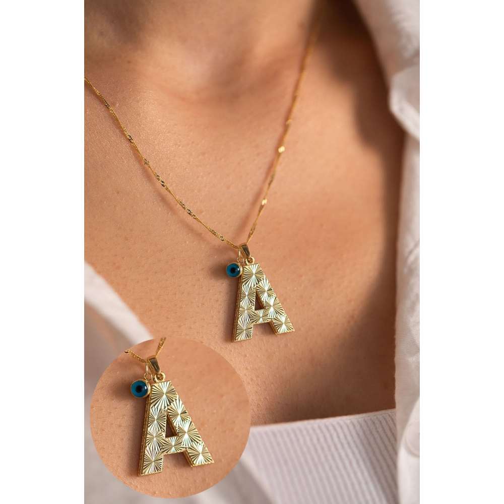 14 Ayar Altın Mavi Göz Boncuk Kolye Ucu