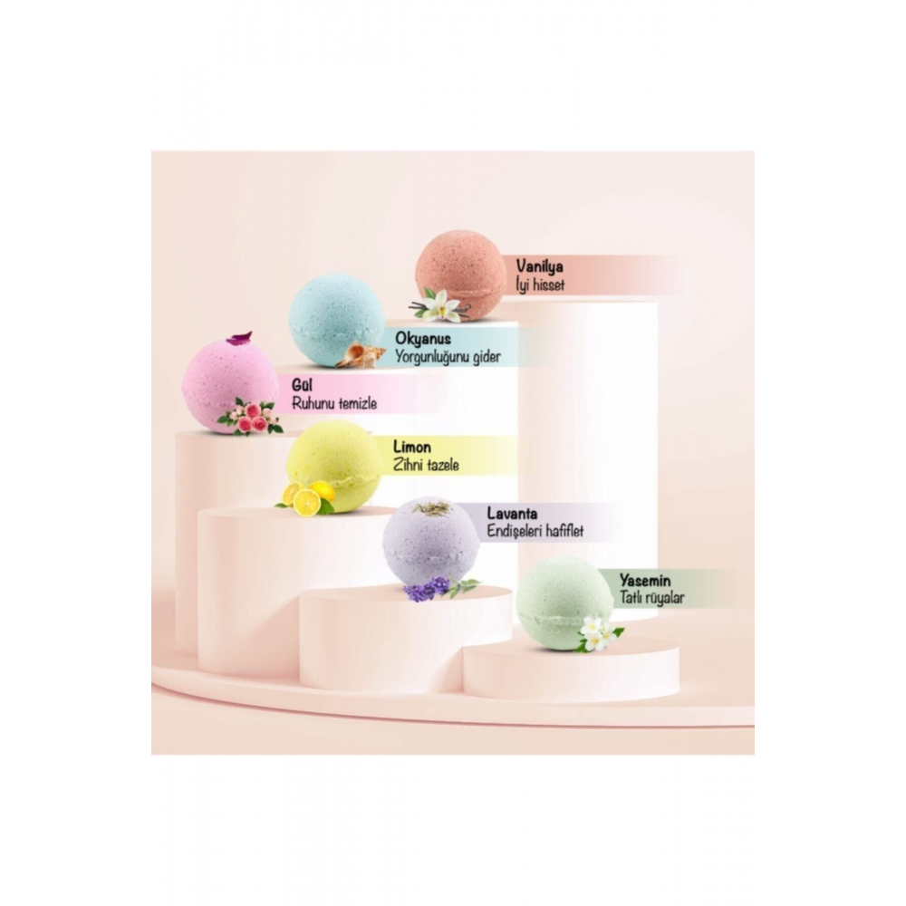 6'lı Doğal Banyo Topu 6x80 Gr. Orta Boy Banyo Bombası Tüm Esanslar/nem Terapi Topu
