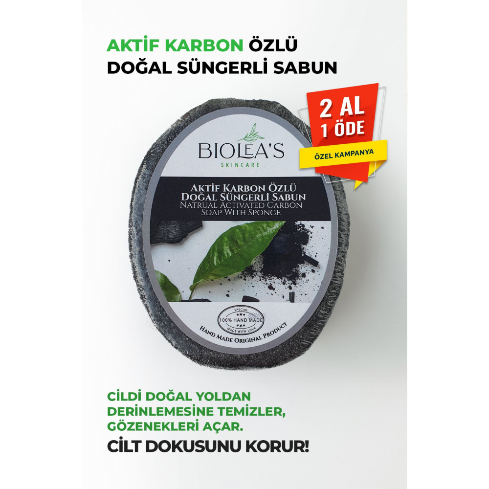 Aktif Karbon Özlü Doğal Süngerli Sabun 130 gr