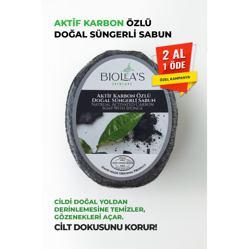 Aktif Karbon Özlü Doğal Süngerli Sabun 130 gr
