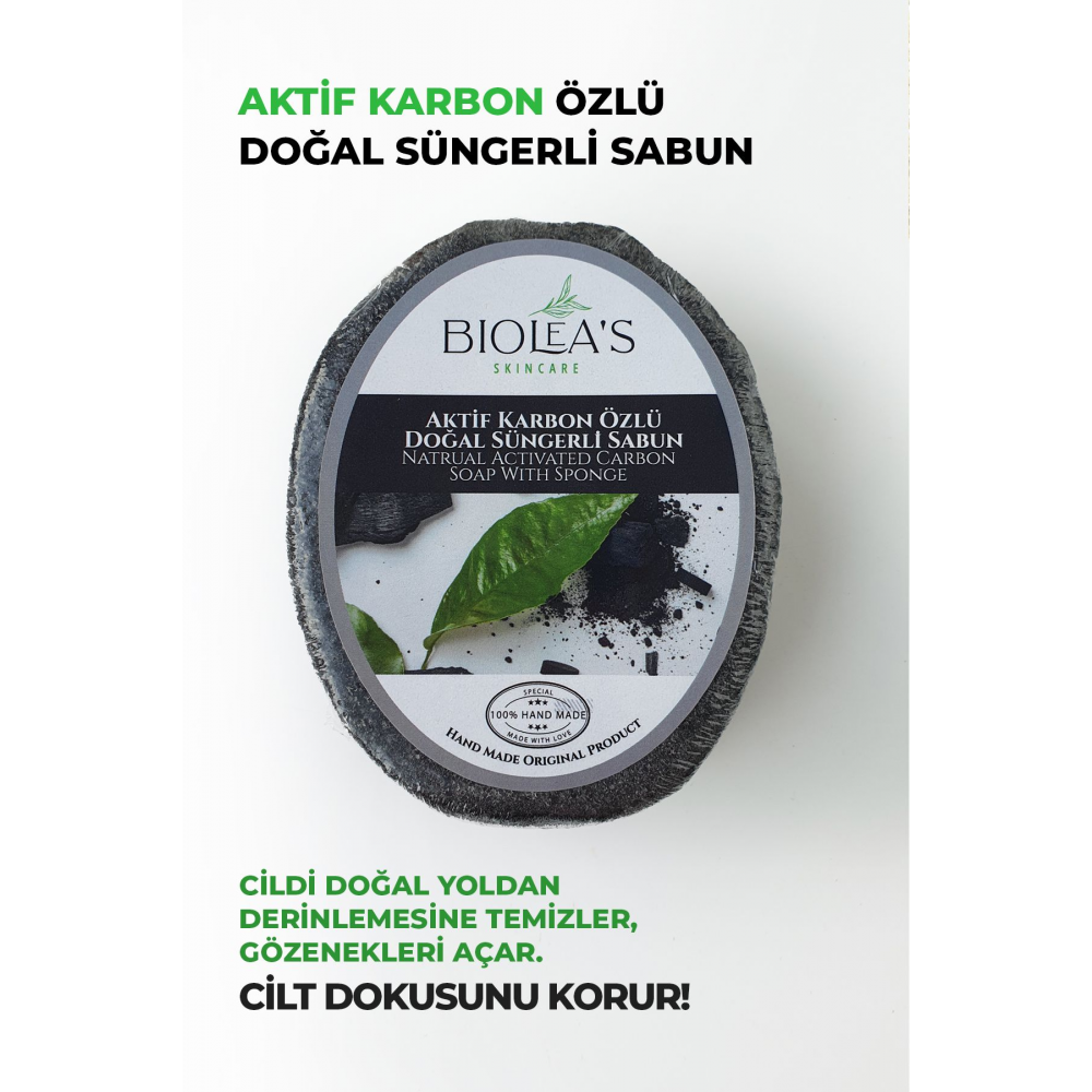 Aktif Karbon Özlü Doğal Süngerli Sabun 130 gr