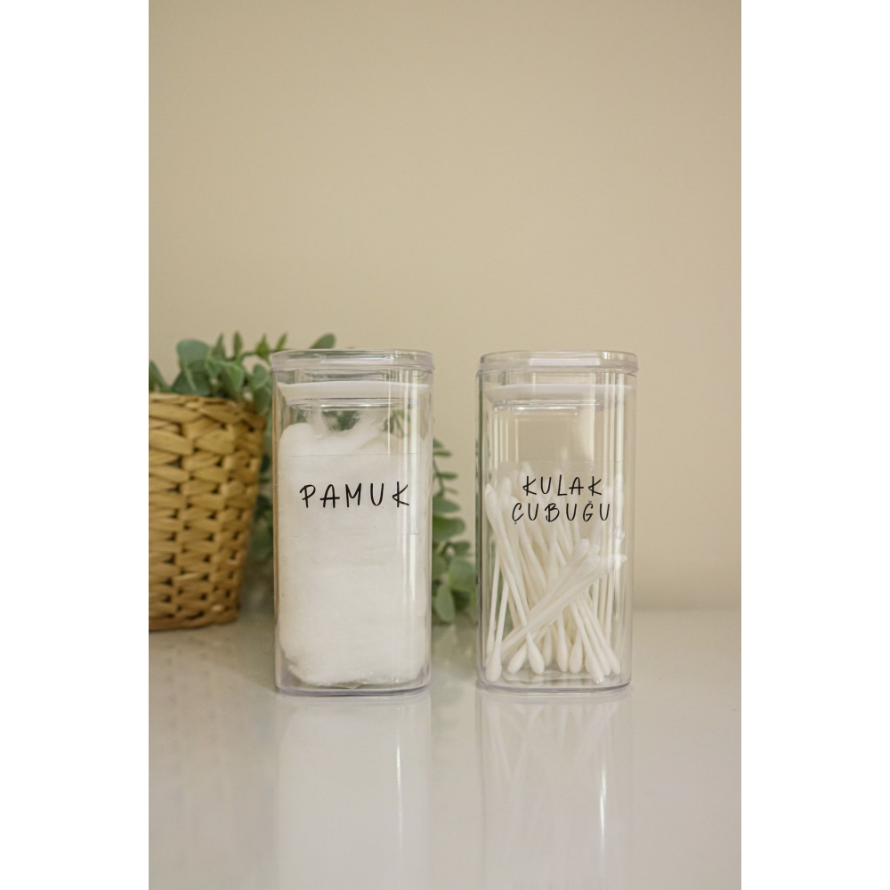 Pamuk Ve Kulak Çubuğu 2'li Şeffaf Banyo Organizeri