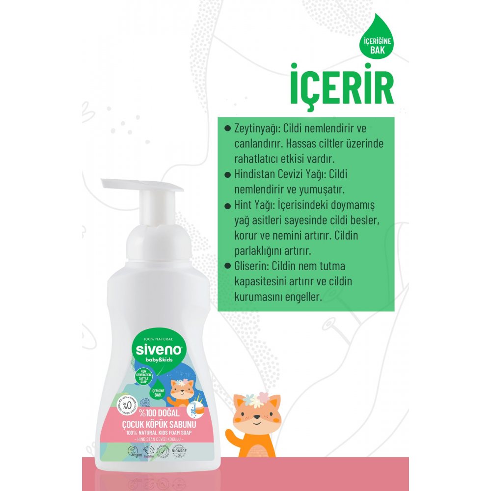 %100 Doğal Zeytinyağlı Çocuk Köpük Kastil Sabun Yoğun Nemlendirici Arındırıcı Bitkisel Vegan 250ml