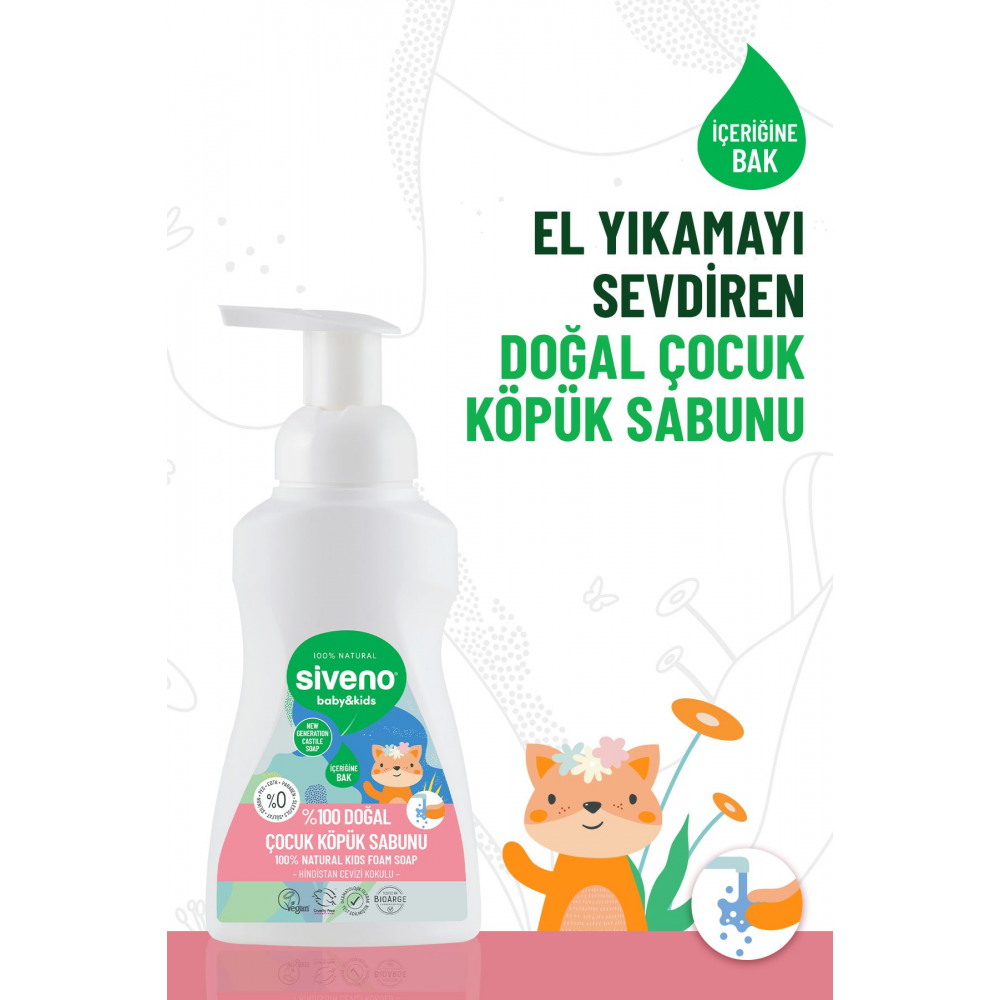 %100 Doğal Zeytinyağlı Çocuk Köpük Kastil Sabun Yoğun Nemlendirici Arındırıcı Bitkisel Vegan 250ml