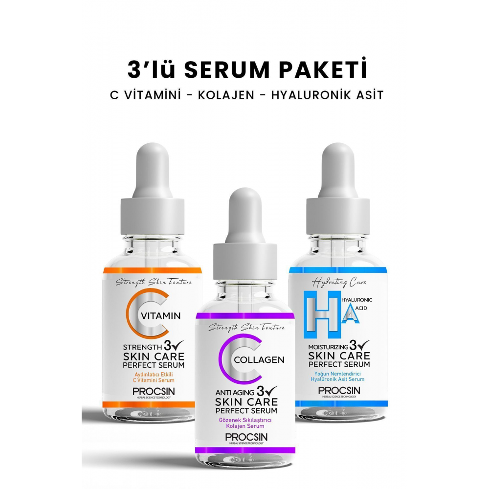 Üçlü Serum Paketi (C VİTAMİNİ - KOLAJEN - HYALURONİK ASİT SERUMU)
