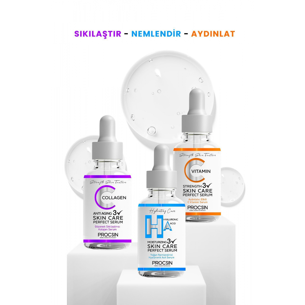 Üçlü Serum Paketi (C VİTAMİNİ - KOLAJEN - HYALURONİK ASİT SERUMU)