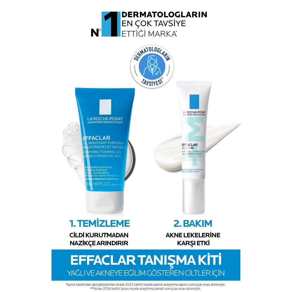 Yağlı/Akneye Eğilimli Ciltler İçin  Tanışma Cilt Bakım Seti:Effaclar Yüz Yıkama Jel & Effaclar DuoM+