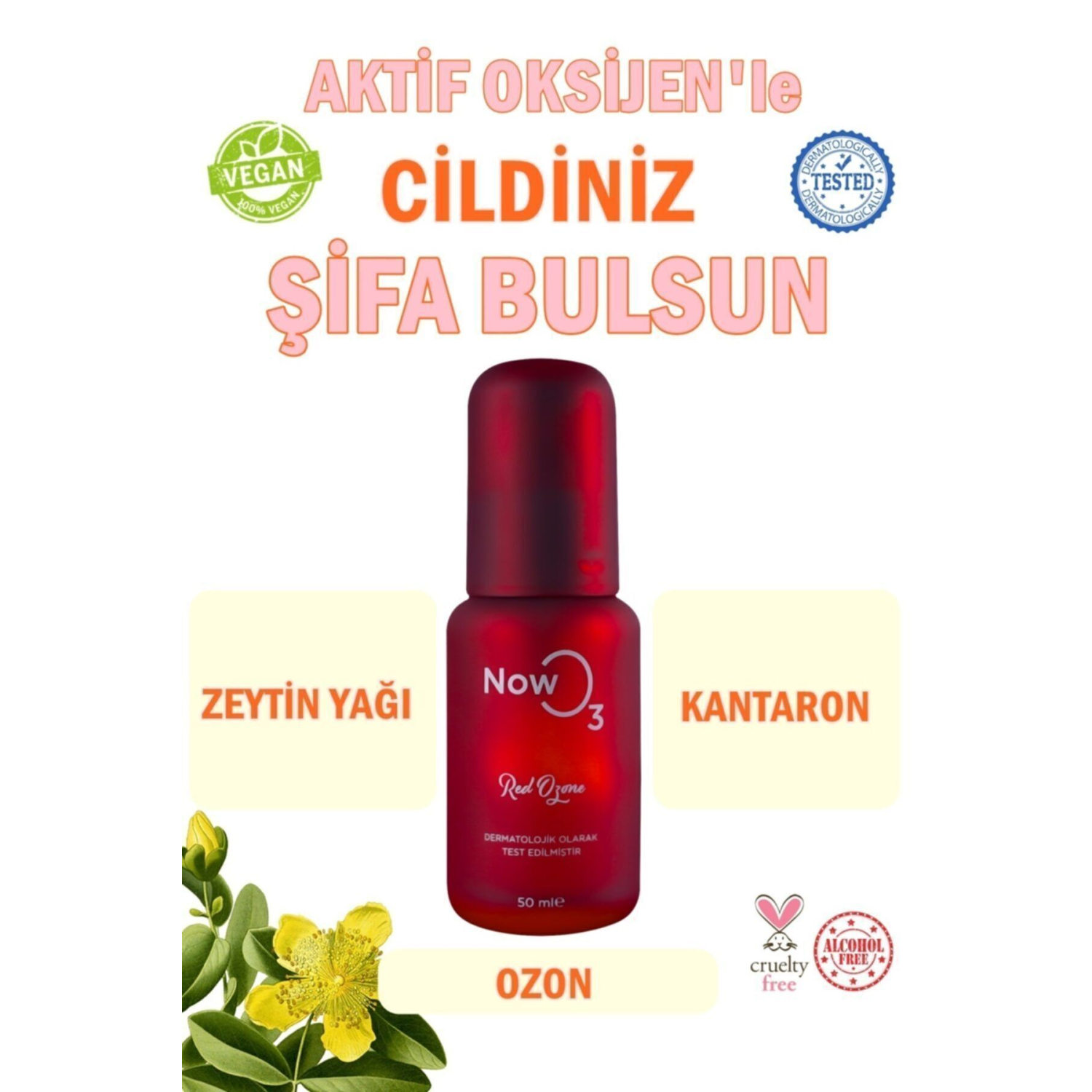 Red Ozone 50 Ml Aktif Oksijen, Ozon, Zeytin Yağı, Ve Kantaron Çiçek Özü Cildinize Ozon Etki