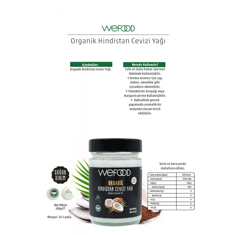 Organik Hindistan Cevizi Yağı 300 ml (Soğuk Sıkım)