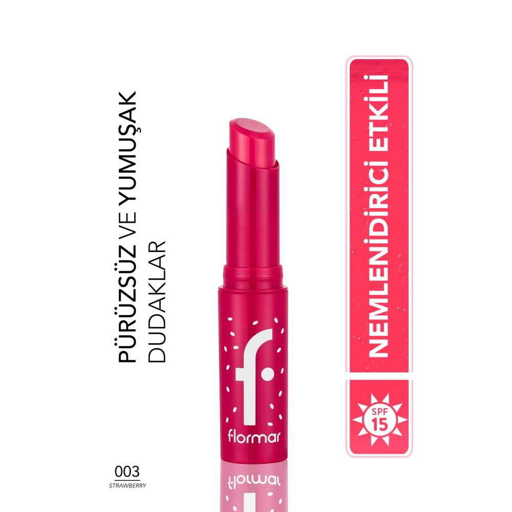 Shea ve Kakao Yağı İçeren Stik Renkli Dudak Nemlendiricisi - Lip Balm -003 STRAWBERRY-8690604555383