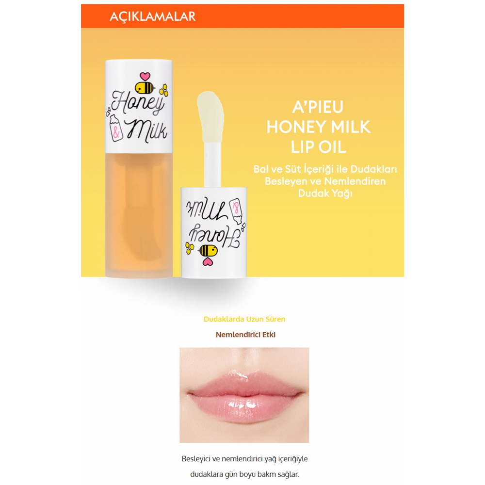Süt ve Bal Özlü Nemlendirici Dudak Bakım Yağı APIEU Honey & Milk Lip Oil