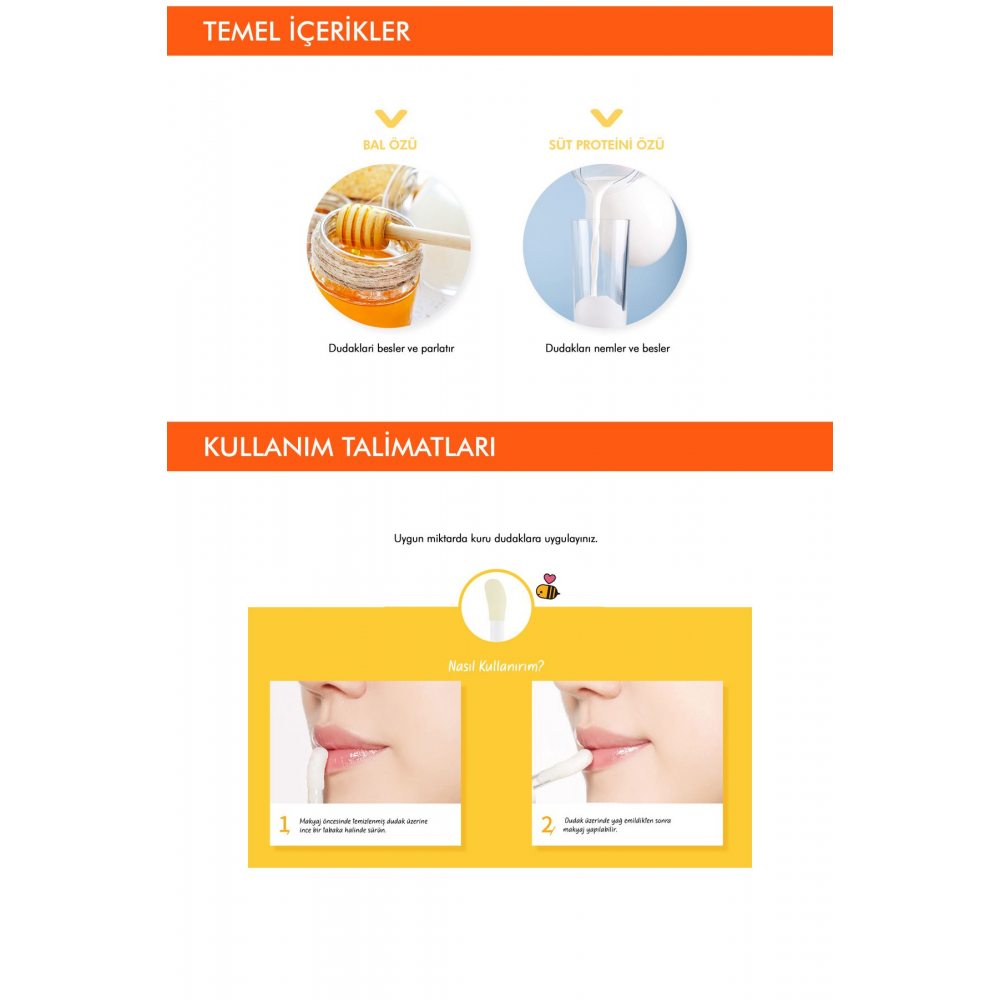 Süt ve Bal Özlü Nemlendirici Dudak Bakım Yağı APIEU Honey & Milk Lip Oil