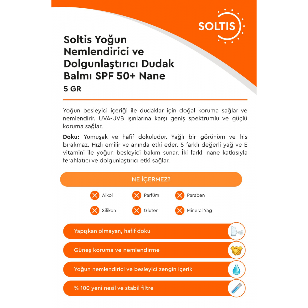 Yoğun Nemlendirici ve Dolgunlaştırıcı Dudak Balmı SPF 50+ Naneli, 5 ml