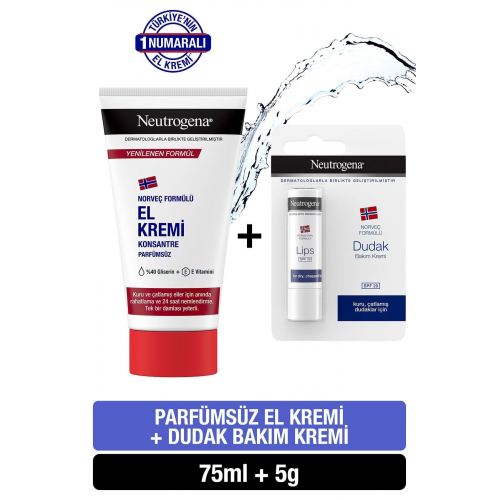 Norveç Formülü Parfümsüz El Kremi 75 ml Dudak Kremi Hediye