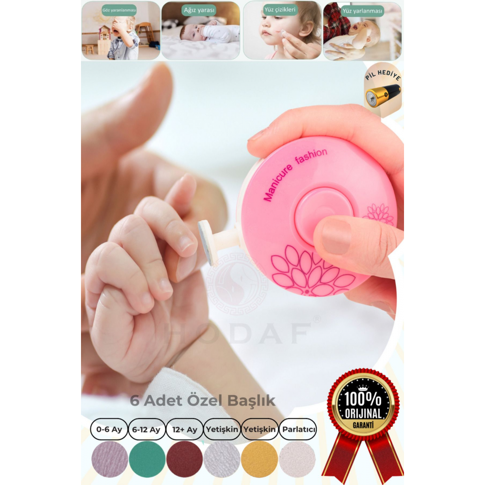 Yenidoğan Bebek/Çocuk ve Yetişkin Pilli Tırnak Kesme Törpüleme Makinası Manikür Set 6 Başlıklı