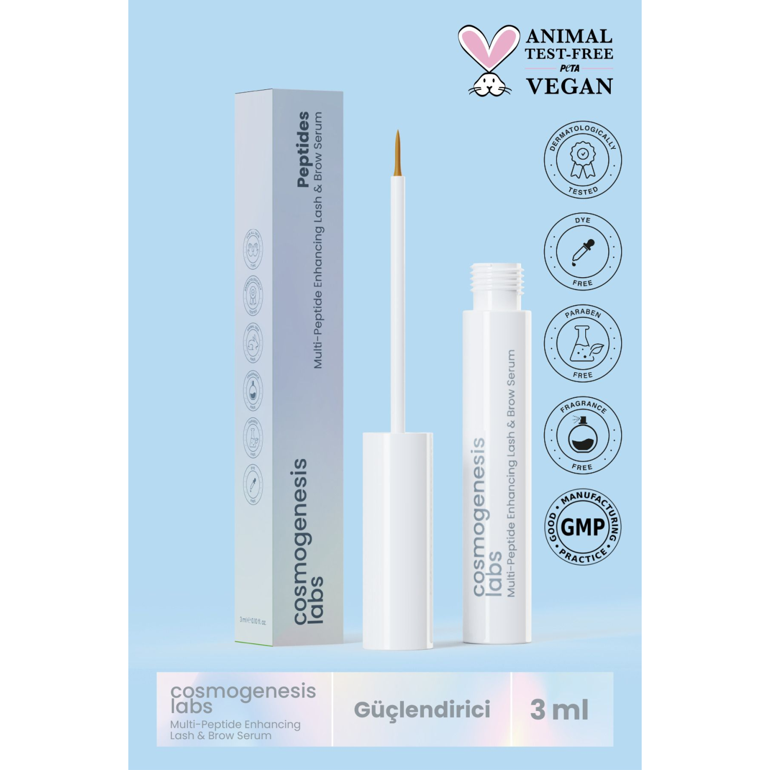 Güçlendirici Besleyici Su Bazlı Kaş Kirpik Serumu 3ml Vegan Doğal Içerik Dolgun Görünüm (1% BİOTİN)