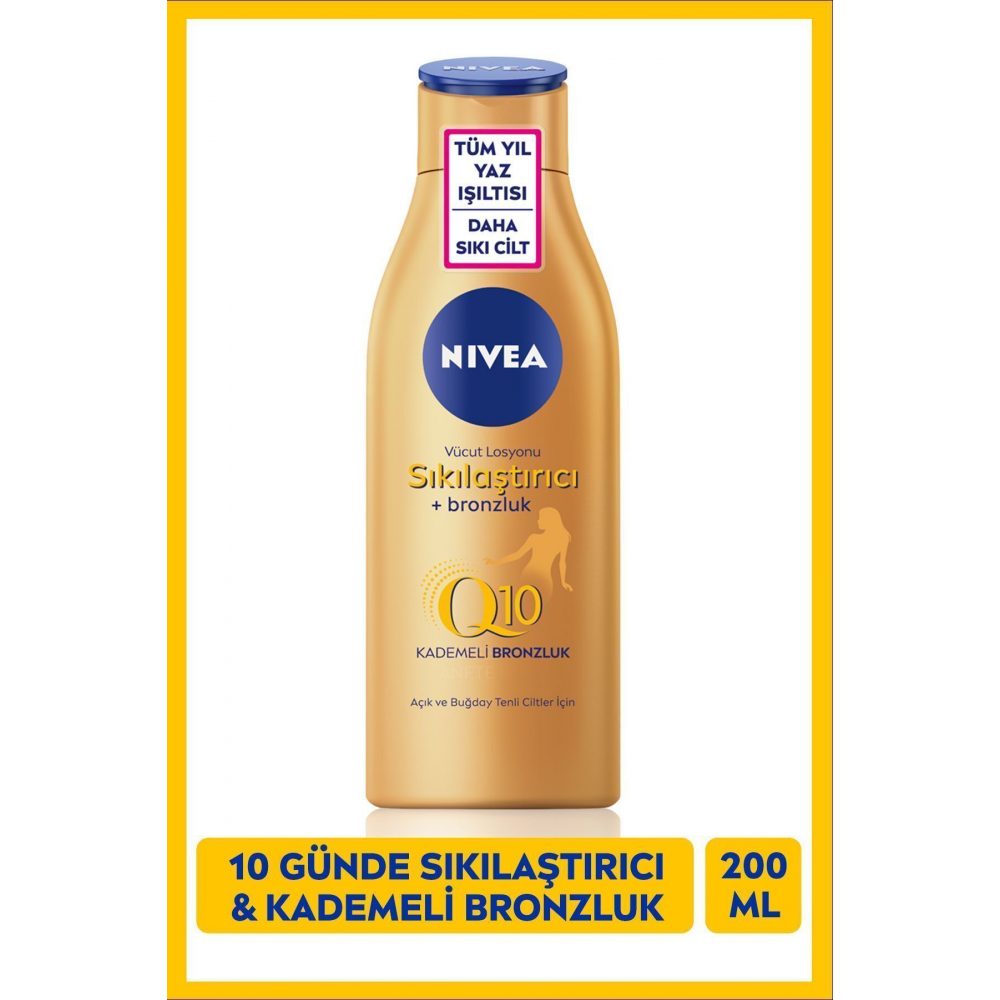 Q10 Sıkılaştırıcı ve Bronzlaştırıcı Vücut Losyonu 200ml, Kademeli Bronzluk, 10 Günde Sıkılaş