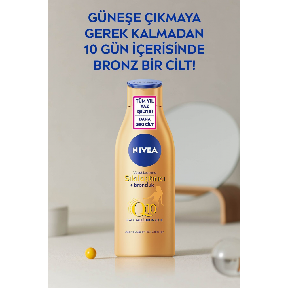Q10 Sıkılaştırıcı ve Bronzlaştırıcı Vücut Losyonu 200ml, Kademeli Bronzluk, 10 Günde Sıkılaş