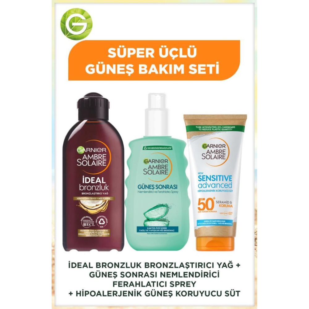 Ambre Solaire Güneş Sonrası Nemlendirici Ferahlatıcı Sprey+Bronzlaştırıcı Yağ+Güneş Koruyucu Süt