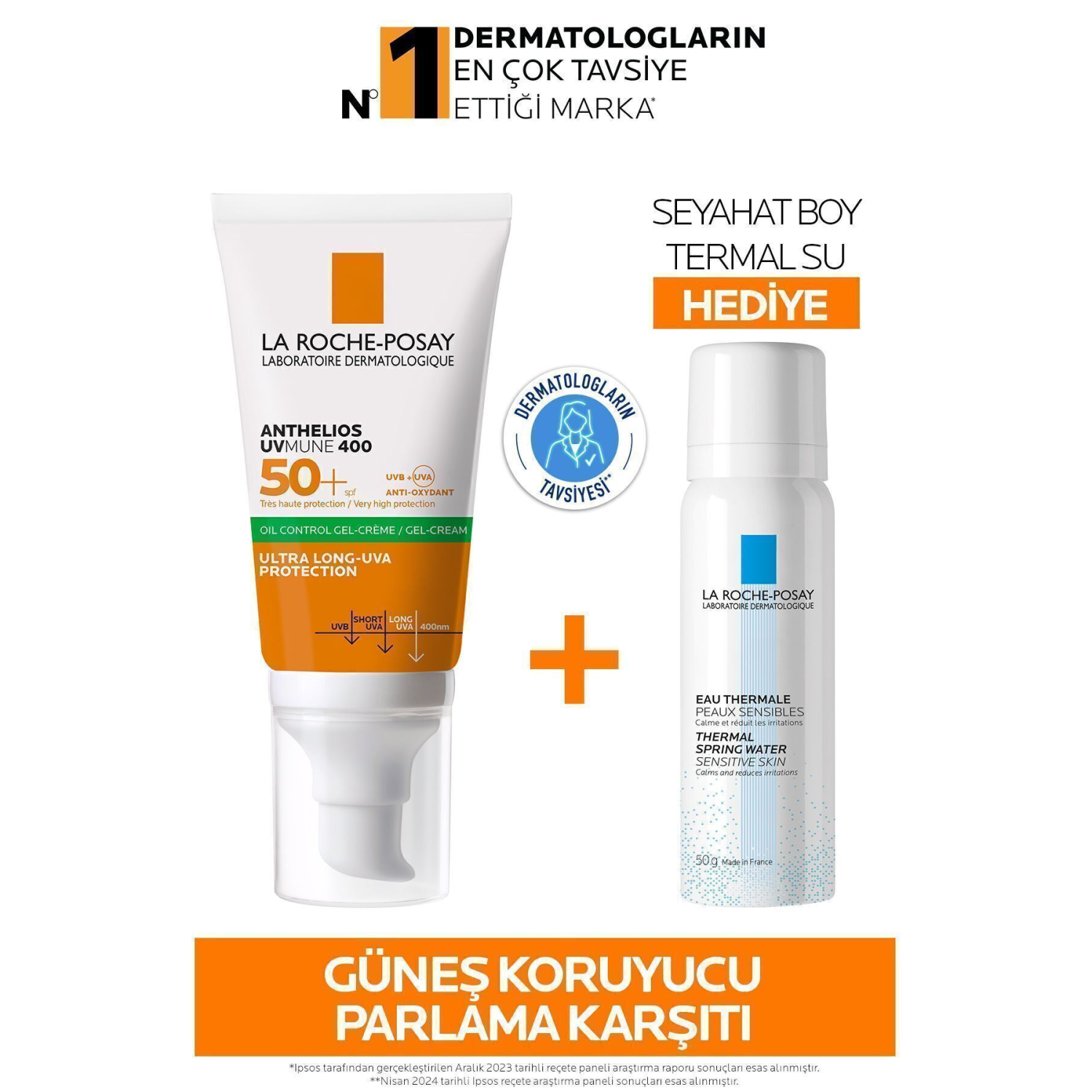 Anthelios Oil Control Gel Cream Spf50+ Yağlı Ciltler İçin Yüz Güneş Kremi 50ml&Termal Su 50ML