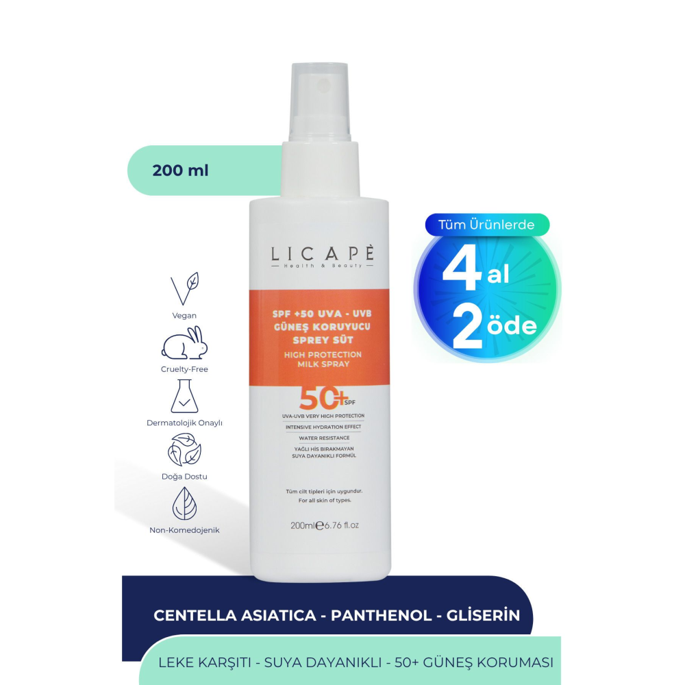Spf 50 Faktör Uva - Uvb Güneş Koruyucu Sprey Süt 200ml