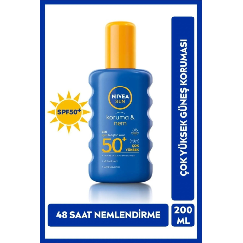 Sun Güneş Koruyucu 200ml, SPF50, Nemlendirici, UVA/UVB Koruması, Suya Dayanıklı