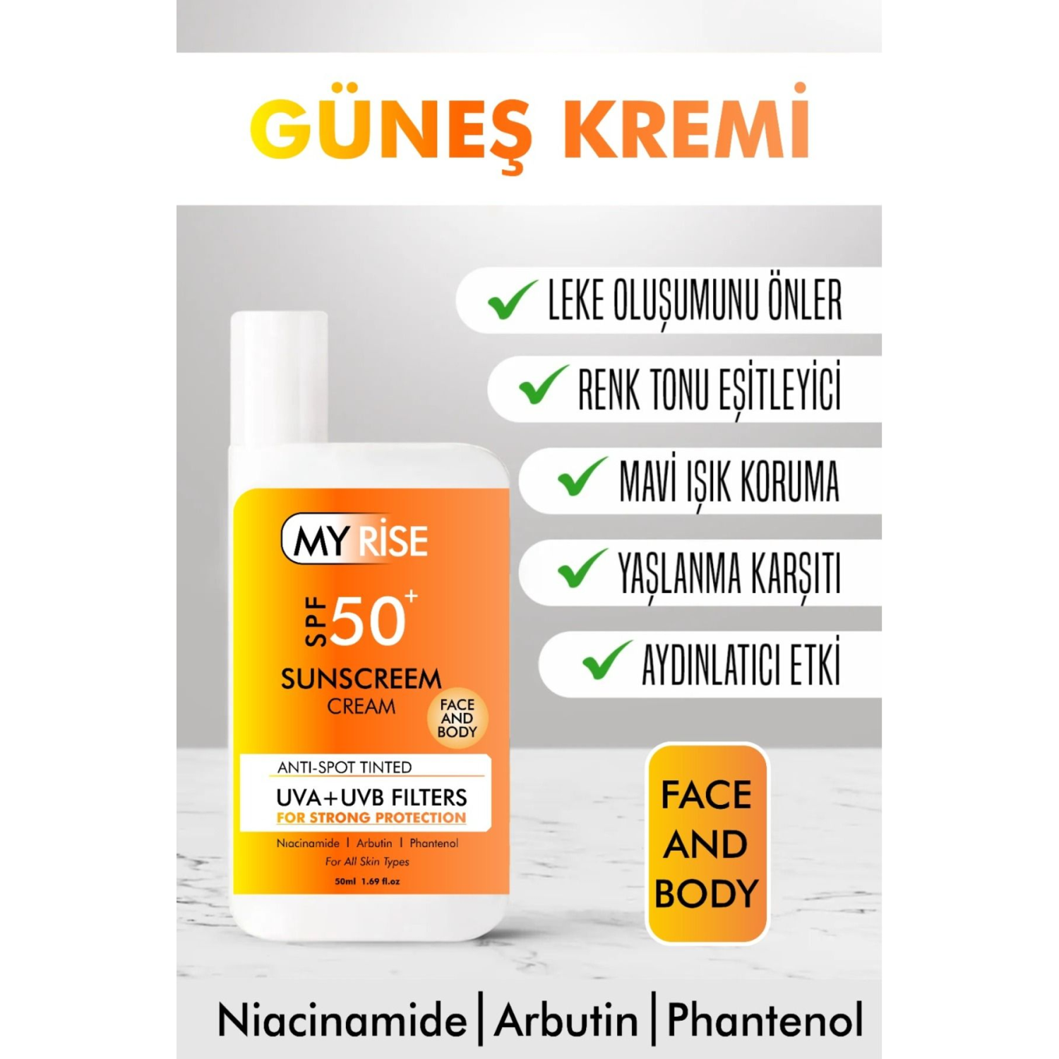 Ton Eşitleyici 50spf+ Güneş Kremi Kapatıcı Özellikli BB Renkli Güneş Kremi 50ml