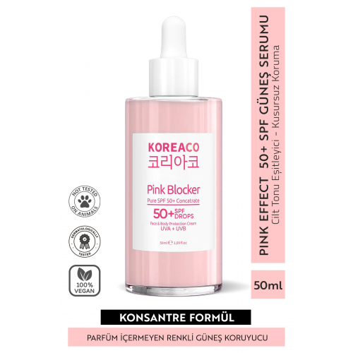Blocker Pink %100 Saf SPF 50+ Ton Eşitleyici Yüksek UVB+UVA Korumalı 50ml Güneş Serumu