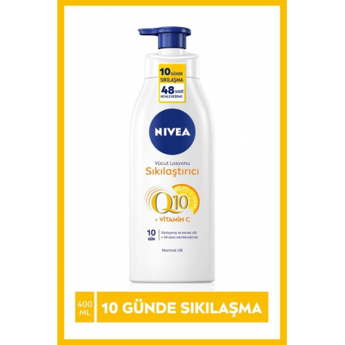 Q10 Sıkılaştırıcı Vücut Losyonu 400ml, C Vitamini, 48 Saat Vücut Nemlendirici, 10 Günde Sıkılaşma