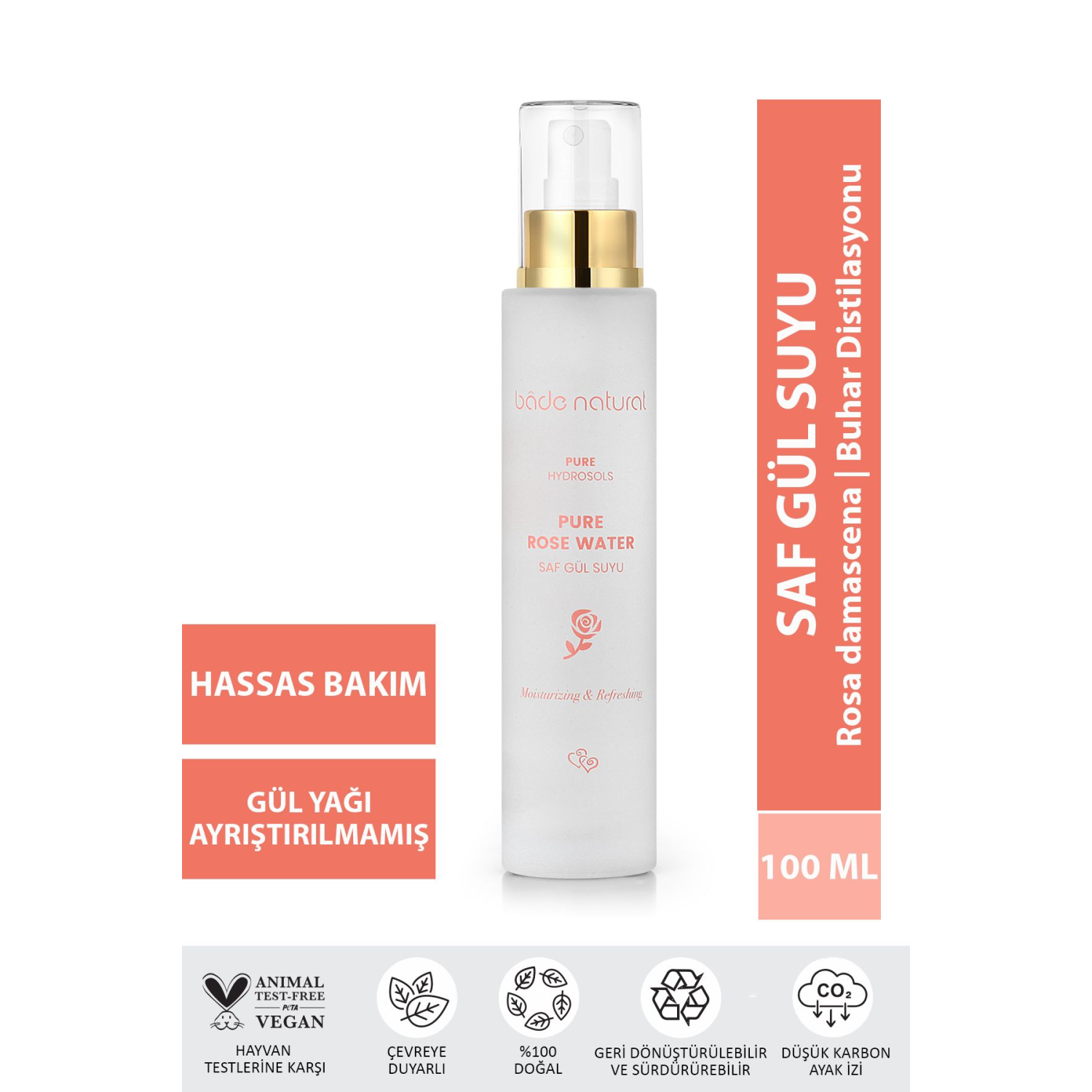 Gül Suyu Gözenek Sıkılaştırıcı Aydınlatıcı Ve Arındırıcı Tonik %100 Doğal Ve Saf 100 ml