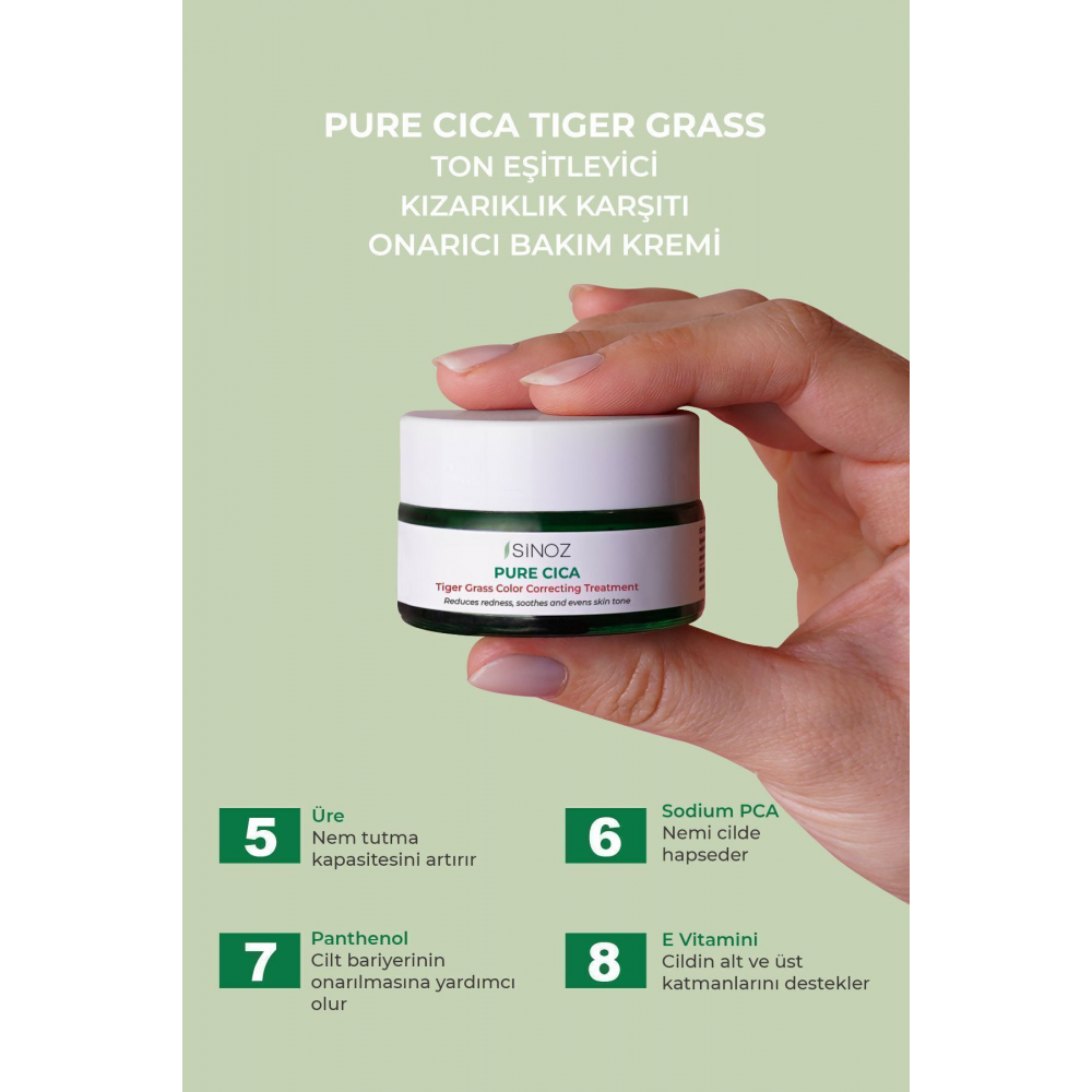 Pure Cica Tiger Grass Ton Eşitleyici Yoğun Onarıcı Yatıştırıcı Kızarıklık Karşıtı Yüz Kremi 15 ml