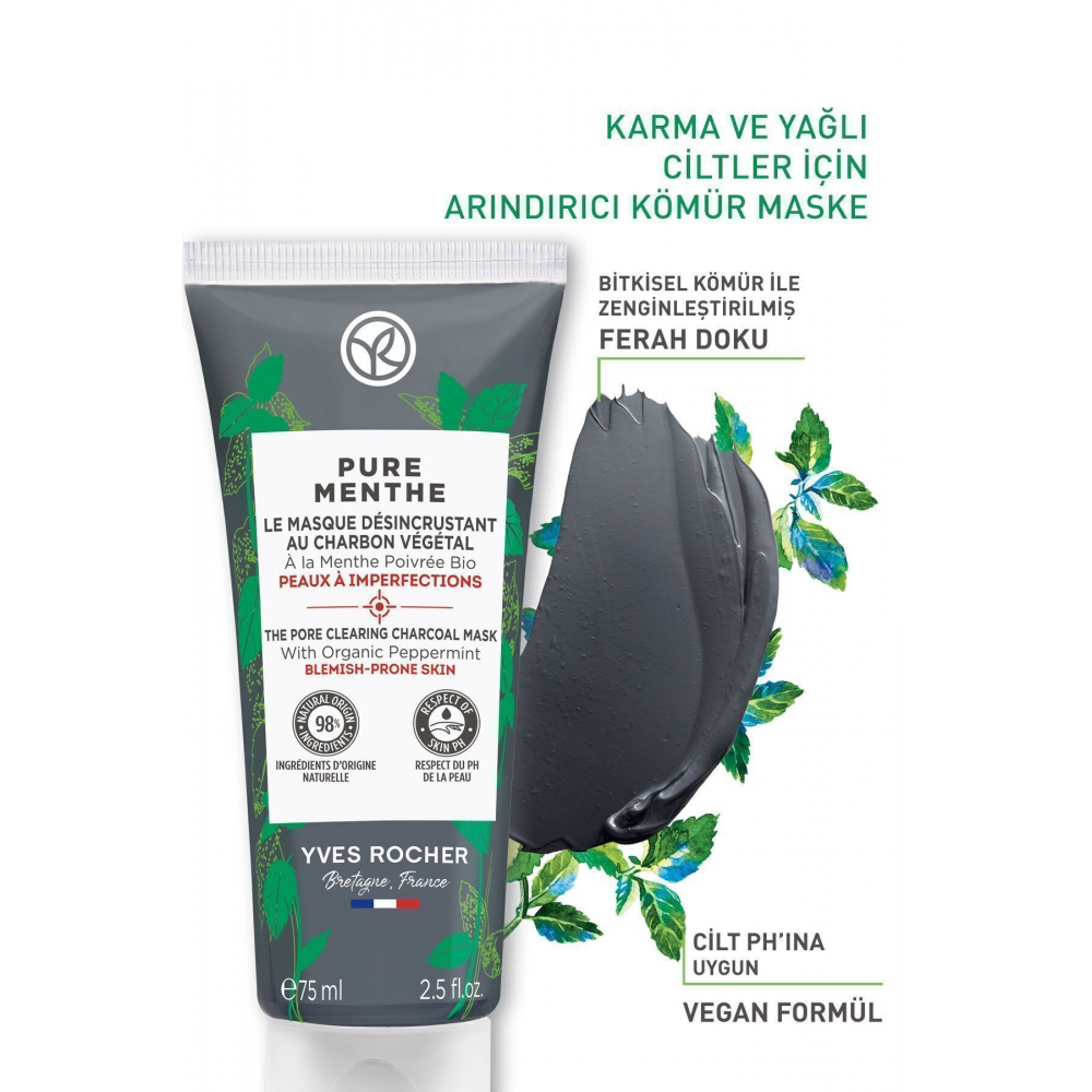 Karma, Yağlı Ve Akneye Eğilimli Ciltler Için Pure Menthe Kömür Maske-75 ml