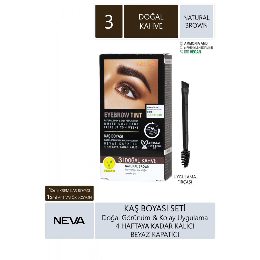 Eyebrow Tint Vegan Kaş Boyası Seti 3 Doğal Kahve