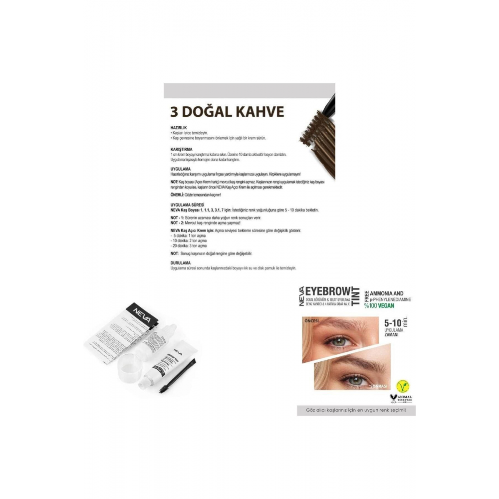 Eyebrow Tint Vegan Kaş Boyası Seti 3 Doğal Kahve