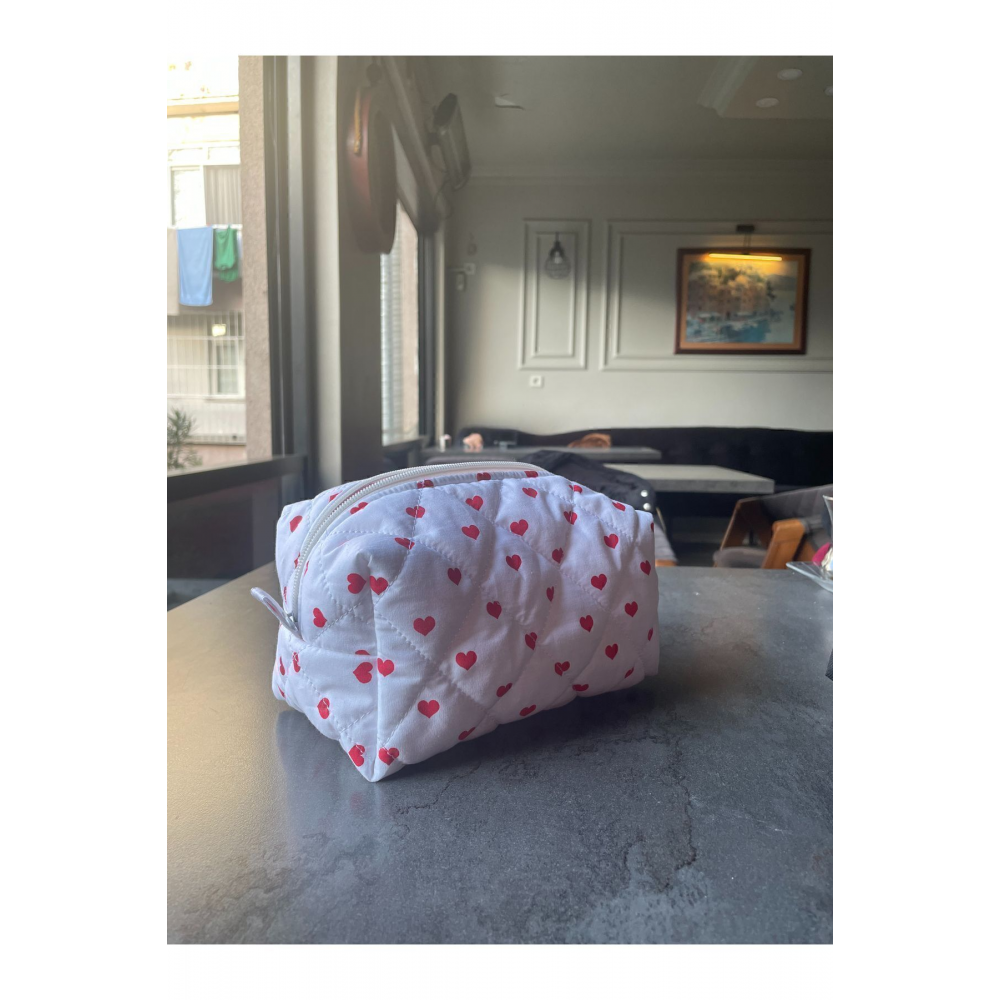 Kalp Desenli Makyaj Çantası - Büyük Boy