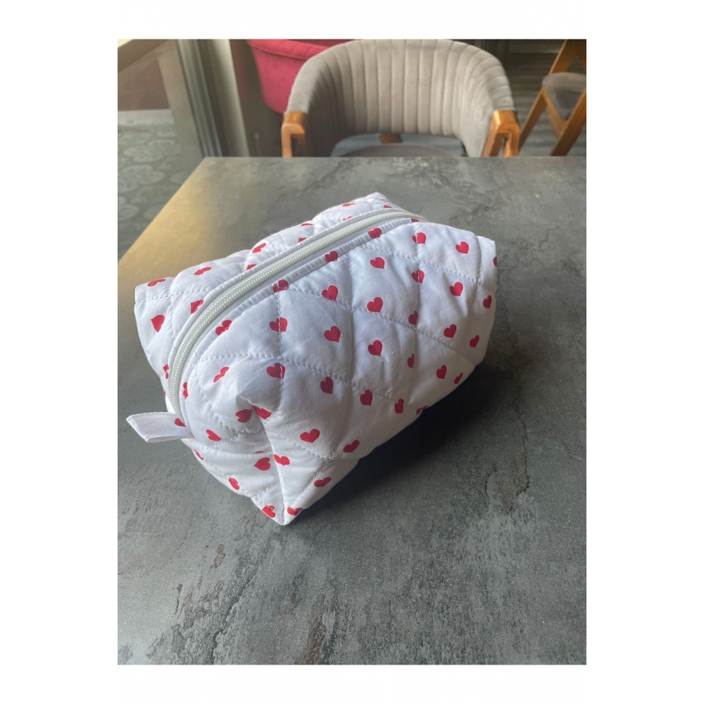 Kalp Desenli Makyaj Çantası - Büyük Boy