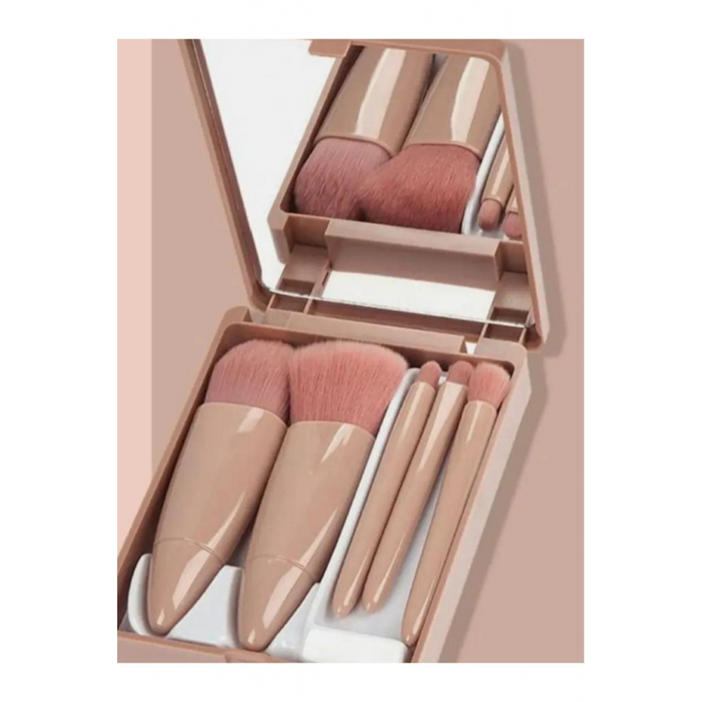 Taşınabilir Aynalı 5'li Makyaj Fırça Seti Göz Farı, Fondöten, Allık Karıştırma, Makyaj Fırçaları