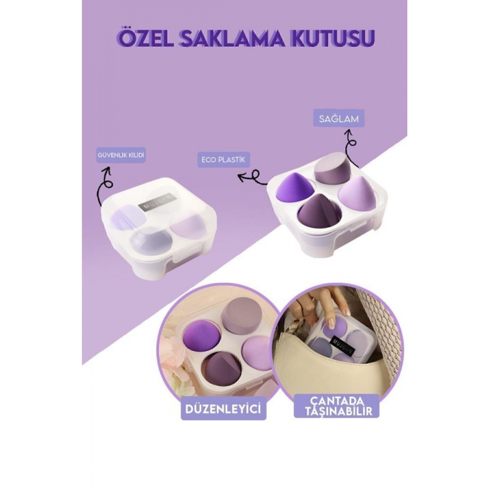 4'lü Standlı Makyaj Süngeri Seti Mor Renk