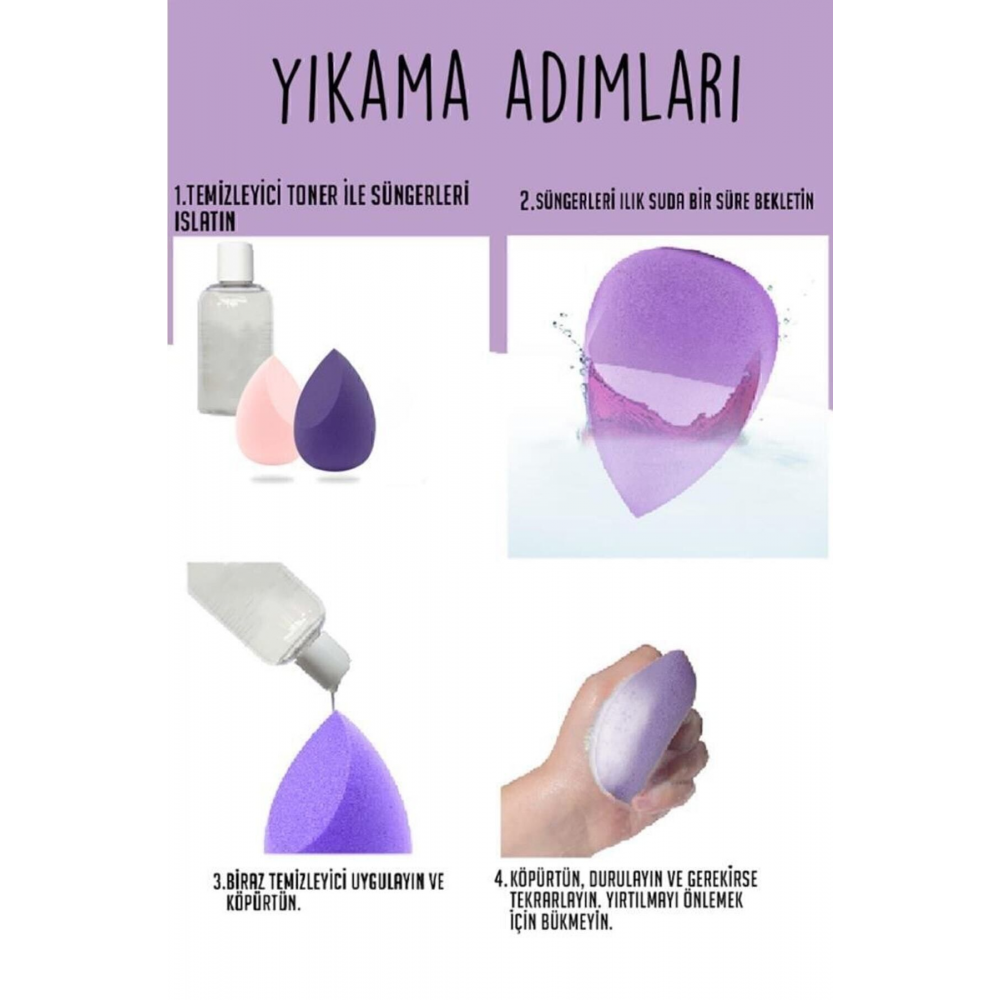 4'lü Standlı Makyaj Süngeri Seti Mor Renk