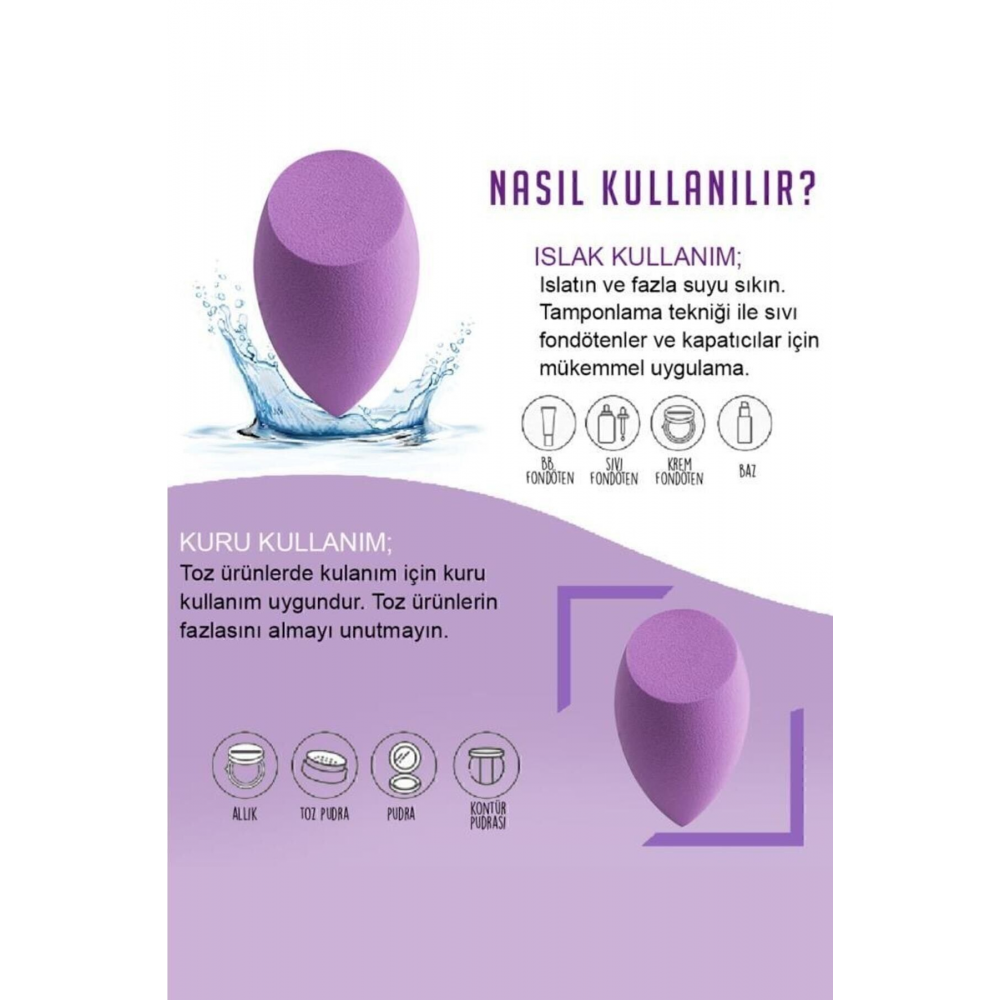 4'lü Standlı Makyaj Süngeri Seti Mor Renk