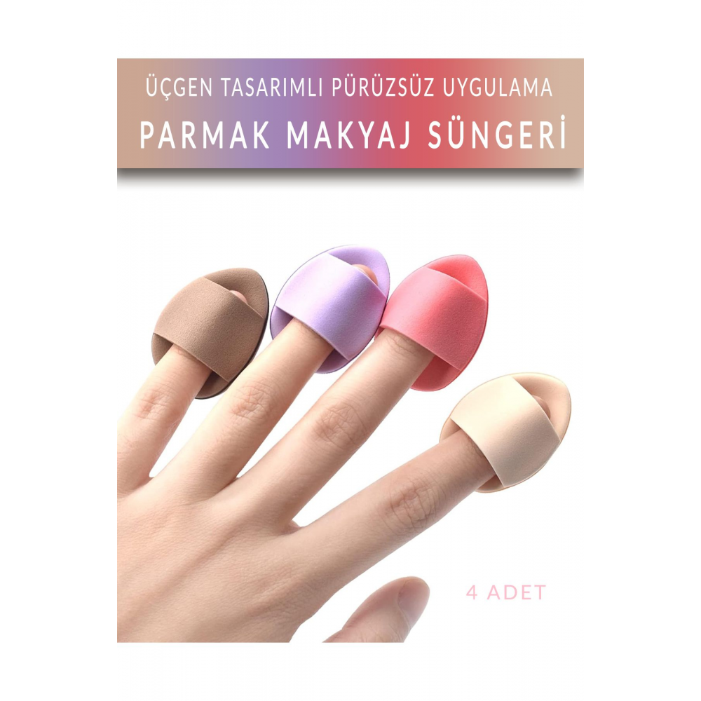 Parmak Makyaj Süngeri - Mini Puf Kapatıcı Pudra Süngeri 4 Adet