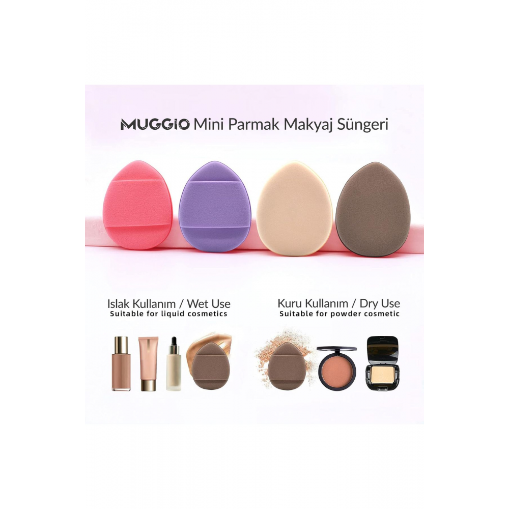Parmak Makyaj Süngeri - Mini Puf Kapatıcı Pudra Süngeri 4 Adet