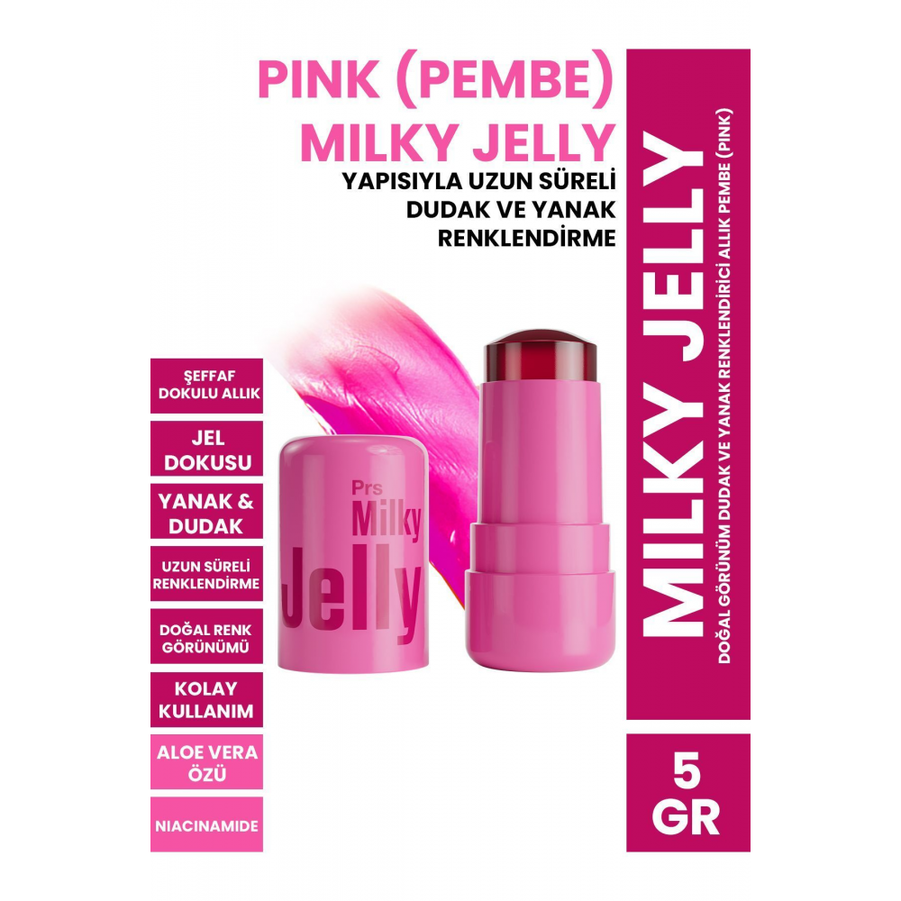 Milky Jelly Doğal Görünüm Dudak ve Yanak Renklendirici Allık Pembe (Pink) 5 GR