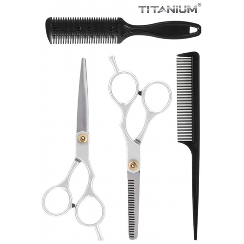 4 Parça Çelik (Ara Makas-Tarak-Jiletli Tarak-Düz Makas) Berber Kuaför Saç Sakal Kesme Kısaltma Seti