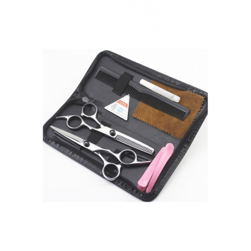 5 Parça Smith Chu 6.0 Inch 17 Cm Profesyonel Deri Çantalı Kuaför Berber Saç Makas Seti