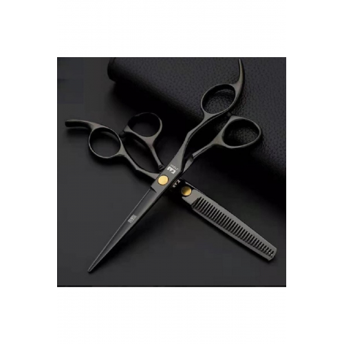 Kasho Marka 4 Parça 6 Inç 17 Cm Deri Çantalı Kuaför Berber Siyah Saç Makas Seti Düz Ve Ara Makas