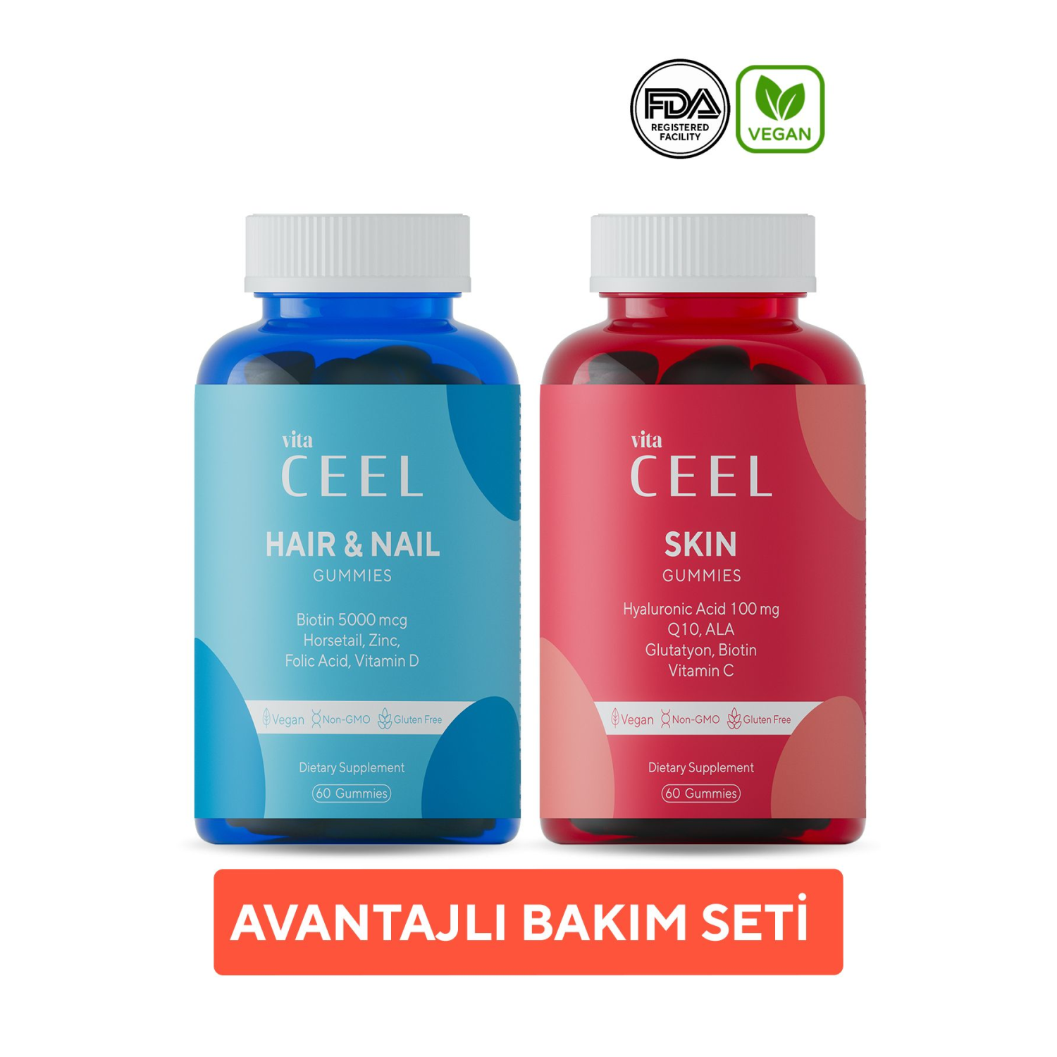 2'li Cilt ve Saç & Tırnak Gummy Vegan Çiğnenebilir Vitamin