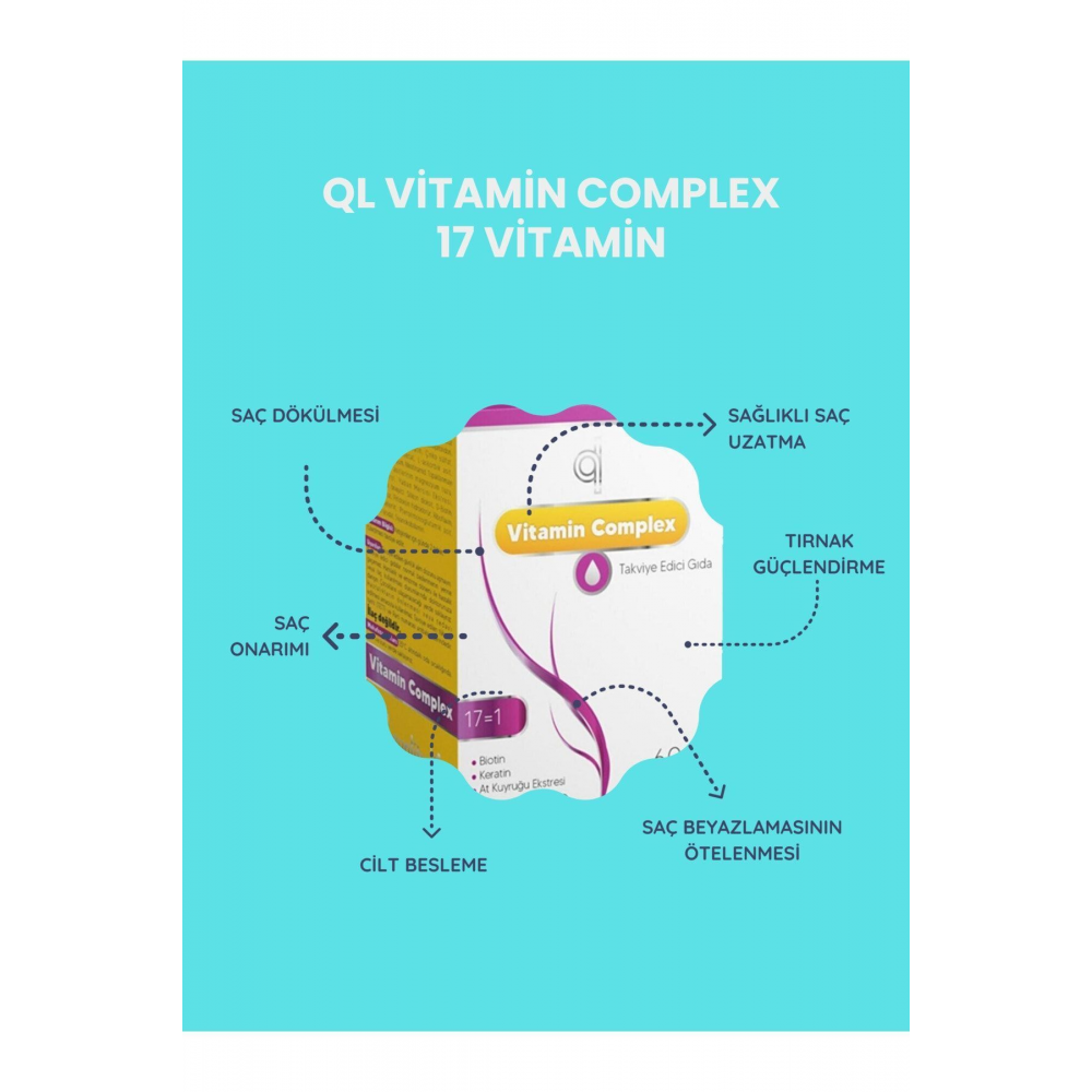 Ql Hair Vitamin Complex 60 Tablet Biotin Keratin Selenyum Çinko Folik Asit Saç Dökülmesi Vitamini